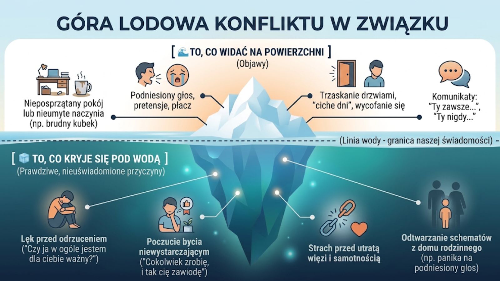 Zasada Góry Lodowej - Góra lodowa konfliktu w związku - terapia dla par